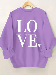 Plus Size Love Print Sweatshirt Casual Long Sleeve Crew Neck Pullover