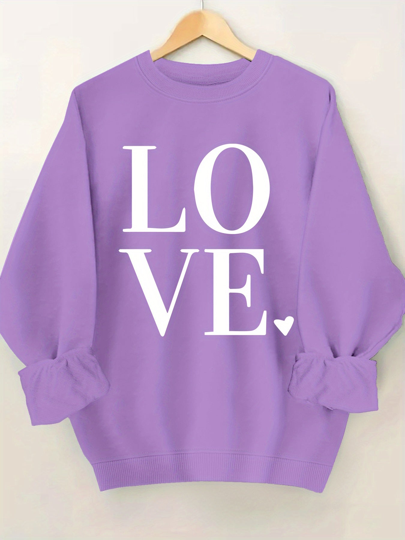 Plus Size Love Print Sweatshirt Casual Long Sleeve Crew Neck Pullover