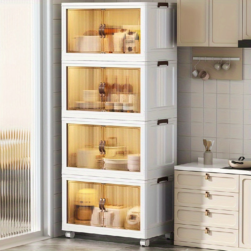 Juego de 5 cajas de almacenamiento de plástico con puertas, organizador apilable para dormitorio y sala de estar