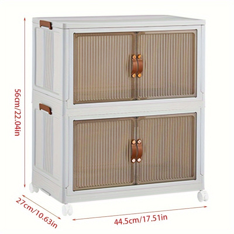 Juego de 5 cajas de almacenamiento de plástico con puertas, organizador apilable para dormitorio y sala de estar