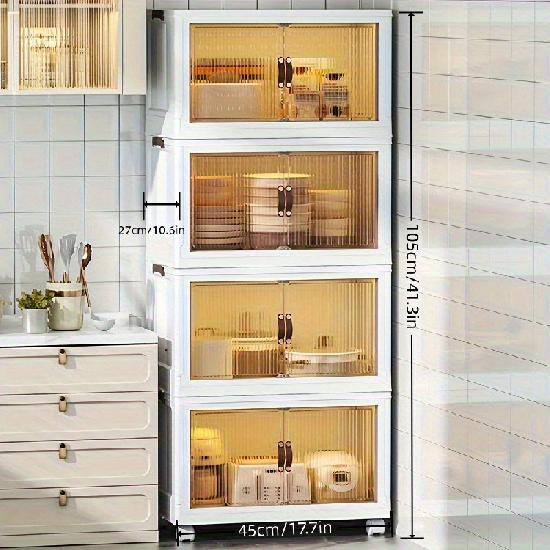 Juego de 5 cajas de almacenamiento de plástico con puertas, organizador apilable para dormitorio y sala de estar