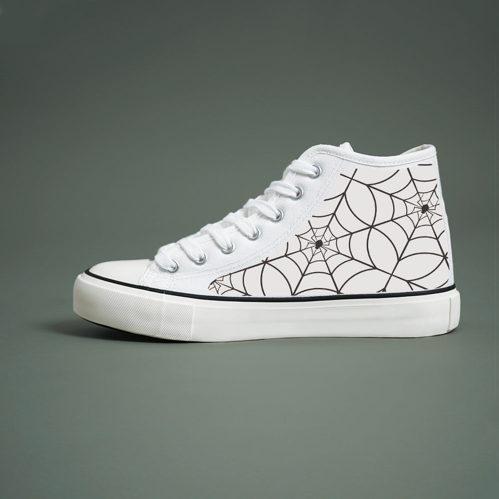 Women Black And White High Top Sneakers Casual Skate Shoes Breathable Rubber Sole