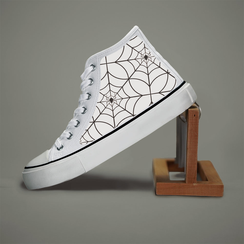 Women Black And White High Top Sneakers Casual Skate Shoes Breathable Rubber Sole