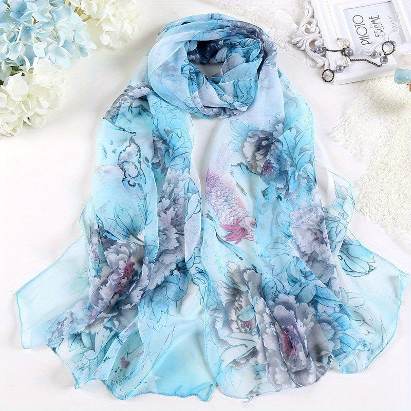 Women's Silk Scarf with Peony Design for Spring and Summer