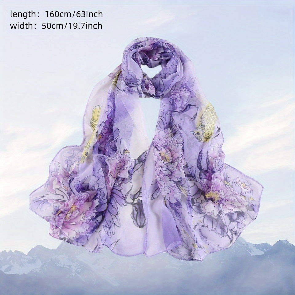 Women's Silk Scarf with Peony Design for Spring and Summer
