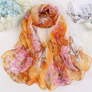 Women's Silk Scarf with Peony Design for Spring and Summer