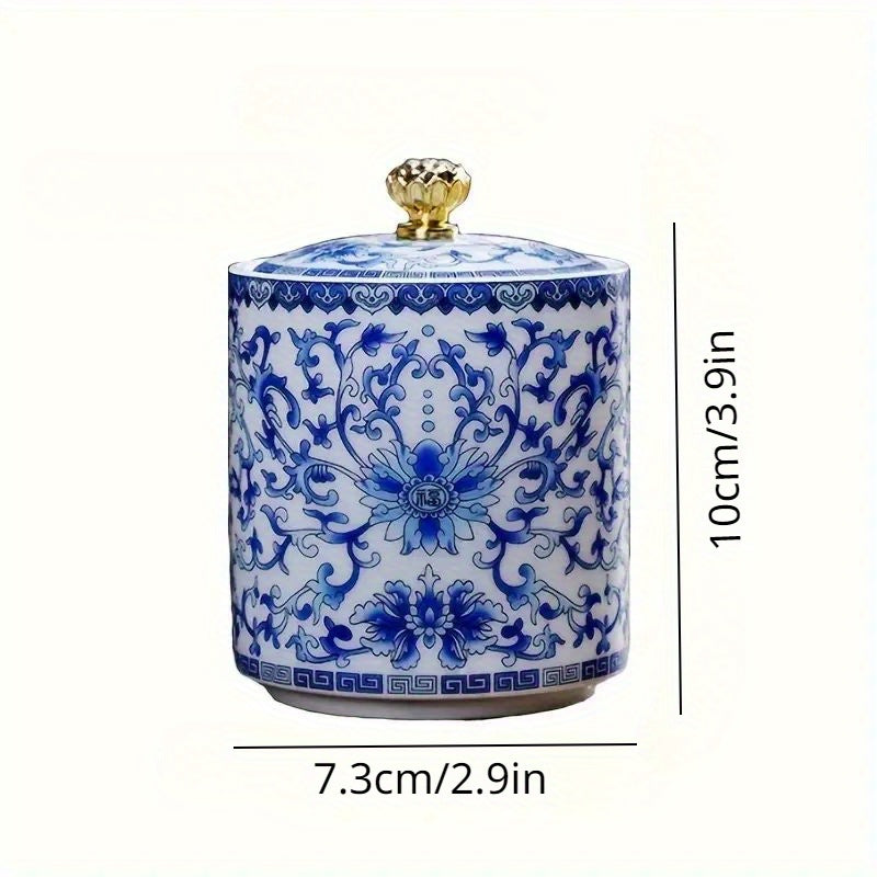 Tarro de almacenamiento de cerámica con sello de esmalte y porcelana azul y blanca