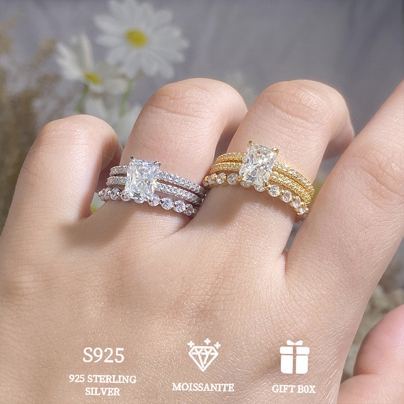 Sterling Silver Square Stackable Ring with 2ct Moissanite for Women
