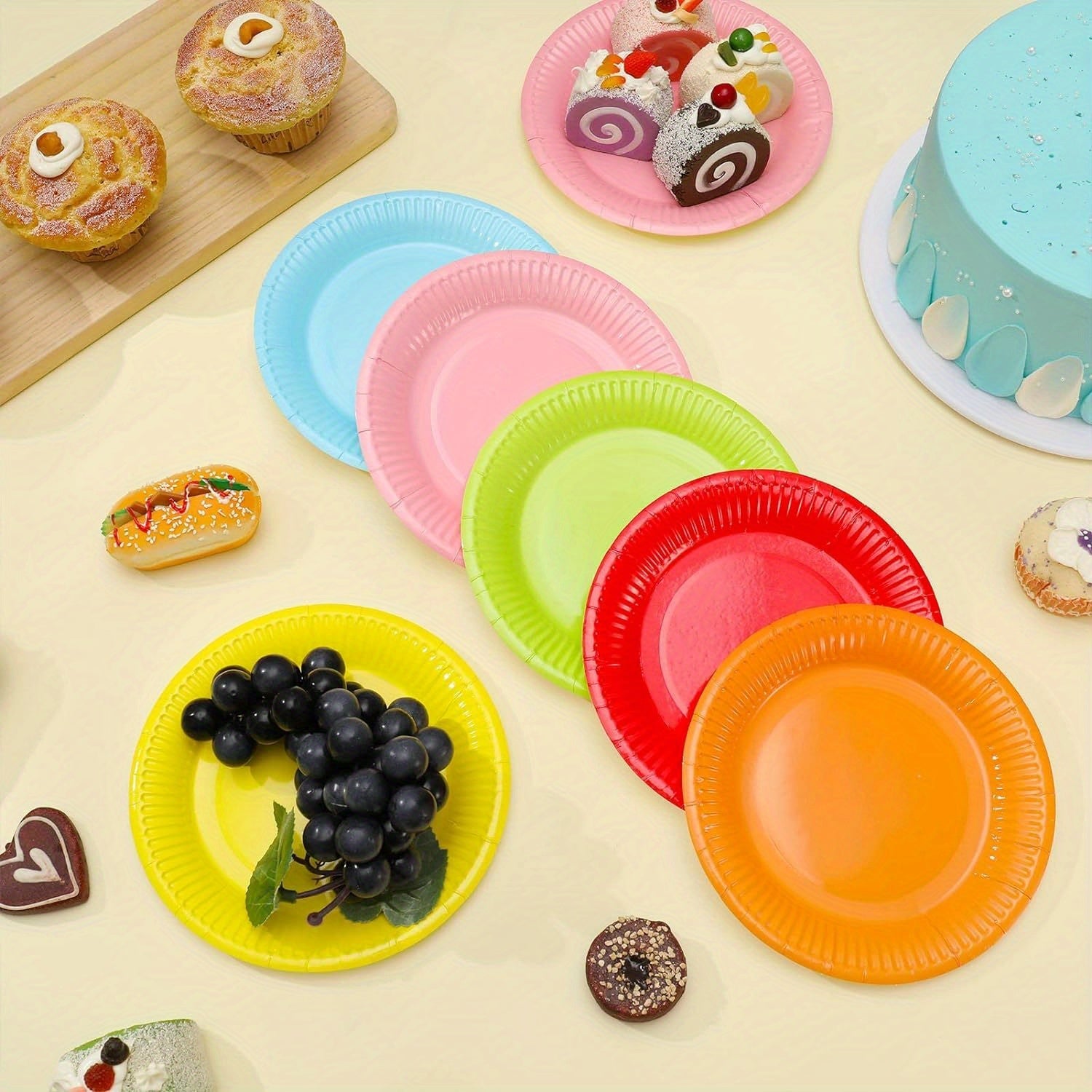 30 Pack Colorful Paper Plates 17.78cm Disposable Party Dessert Plates