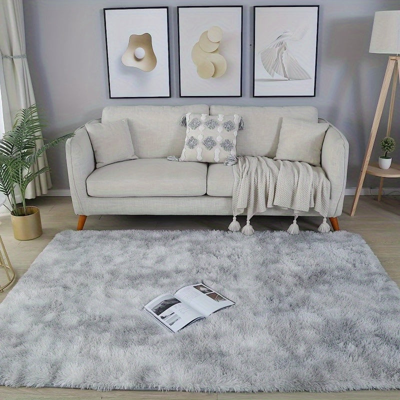 Grey Tie-Dye Area Rug Soft Polyester Washable Living Room Nursery Dorm Decor