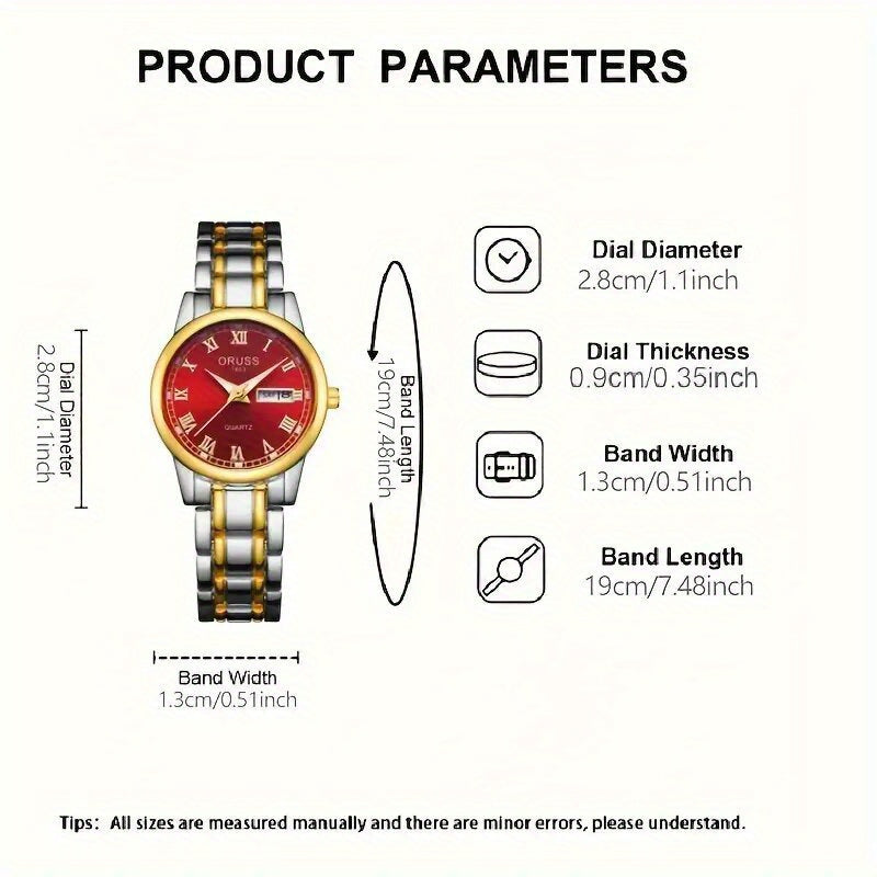 Women's Stainless Steel Quartz Watch with Luminous Dial and Date Display