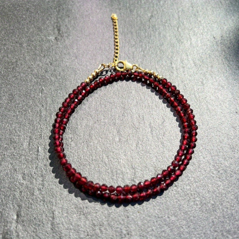 Red Garnet Beaded Necklace 3mm Micro-Faceted January Birthstone Jewelry