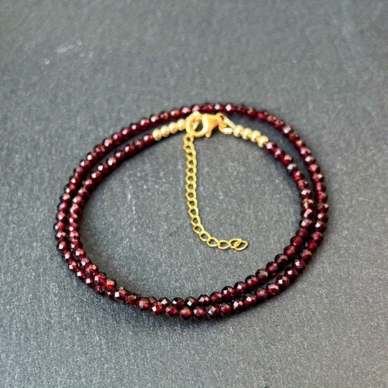 Red Garnet Beaded Necklace 3mm Micro-Faceted January Birthstone Jewelry