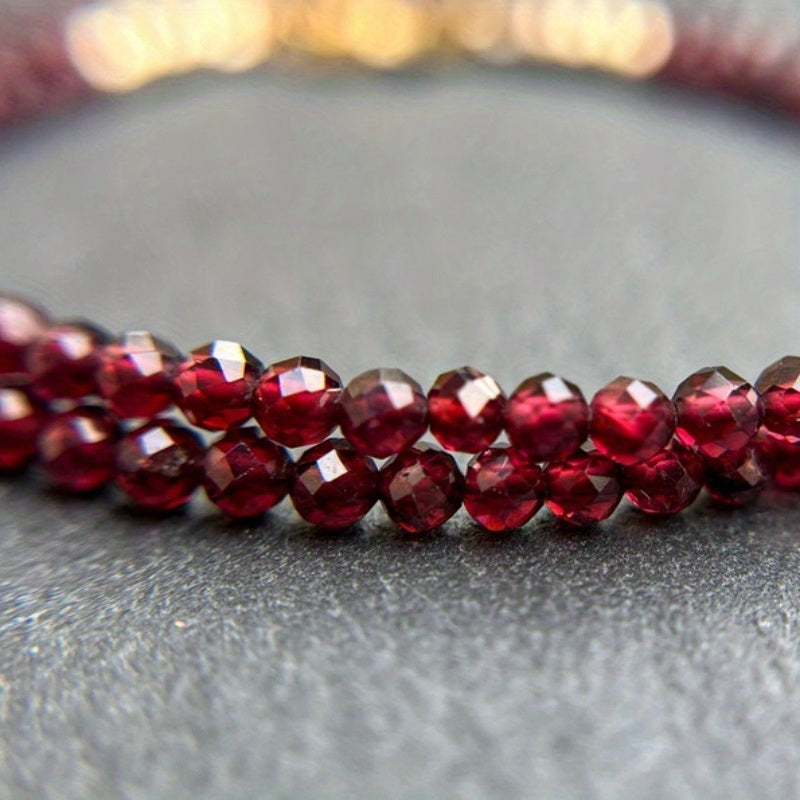 Red Garnet Beaded Necklace 3mm Micro-Faceted January Birthstone Jewelry