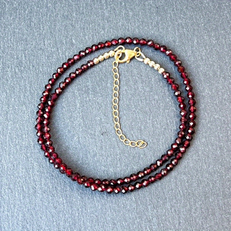 Red Garnet Beaded Necklace 3mm Micro-Faceted January Birthstone Jewelry