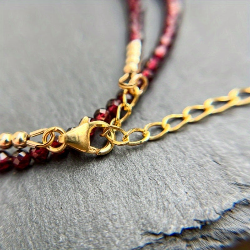 Red Garnet Beaded Necklace 3mm Micro-Faceted January Birthstone Jewelry