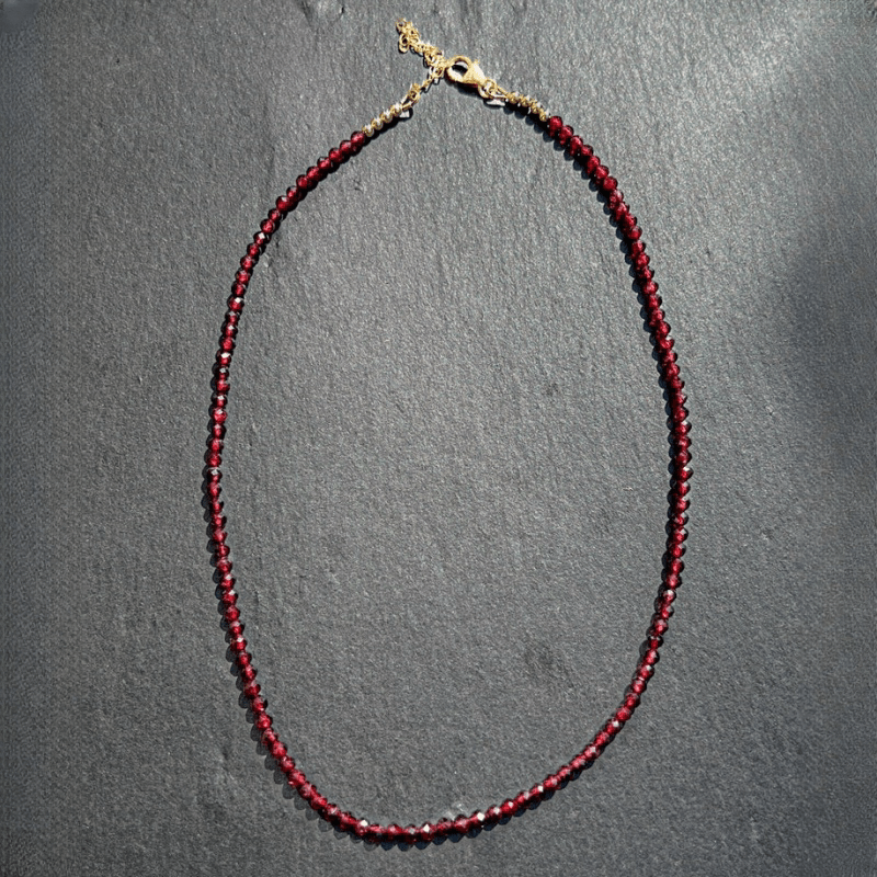 Red Garnet Beaded Necklace 3mm Micro-Faceted January Birthstone Jewelry