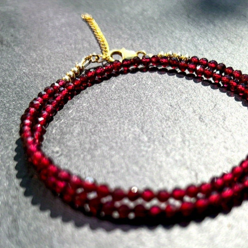 Red Garnet Beaded Necklace 3mm Micro-Faceted January Birthstone Jewelry