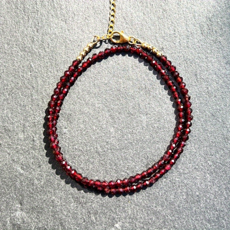 Red Garnet Beaded Necklace 3mm Micro-Faceted January Birthstone Jewelry