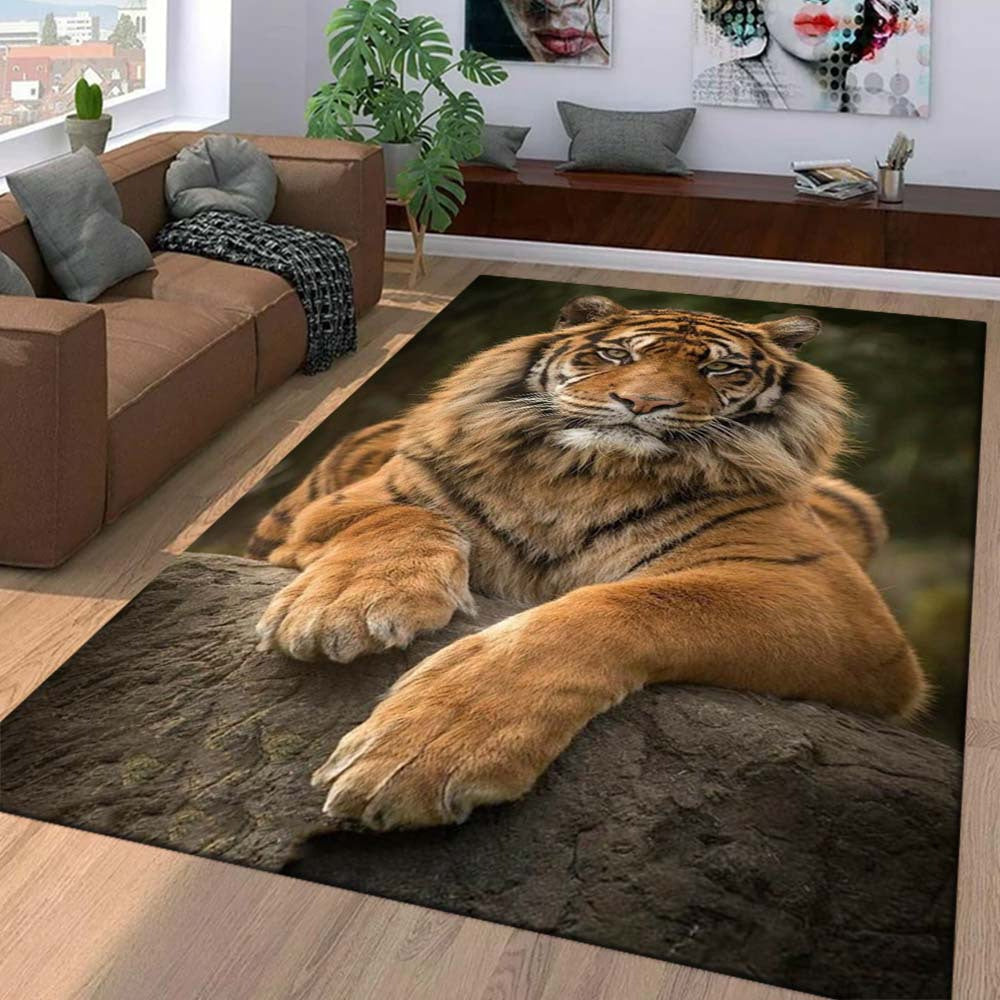 800g/m2 Crystal Velvet 3D Tiger Pattern Rectangle Area Rug for Living Room Bedroom Sofa Coffee Table