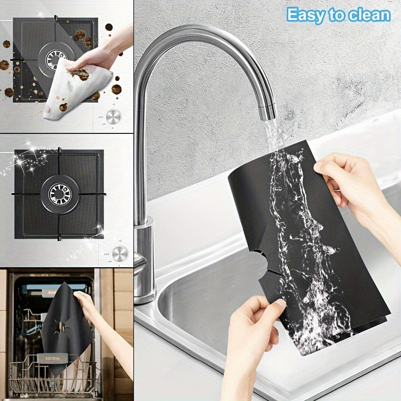 Set of Four Reusable Non-Stick Gas Stove Burner Covers Heat-Resistant Oil-Proof Washable