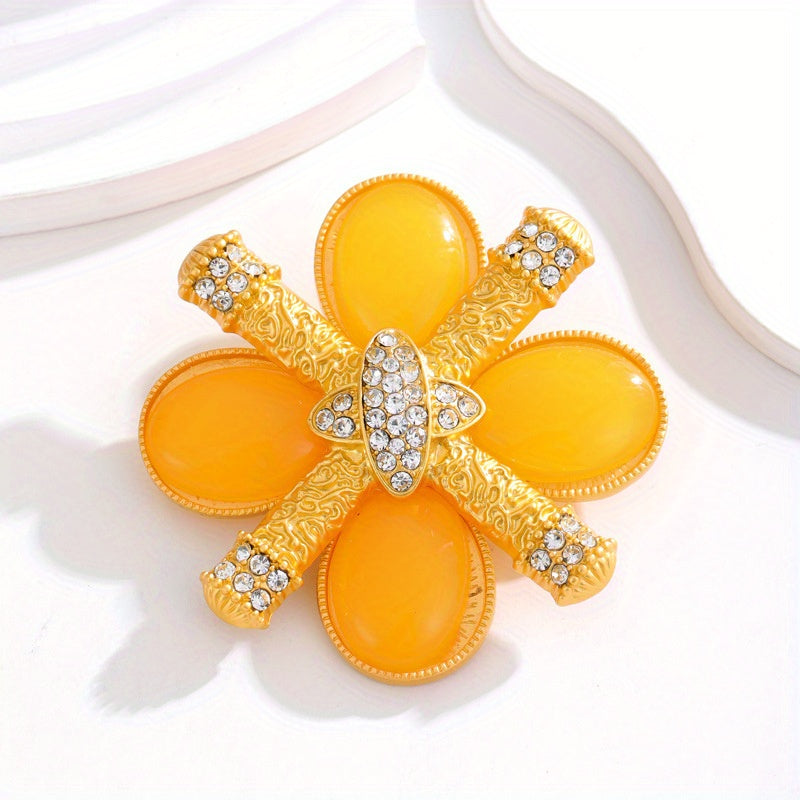 Vintage Rhinestone Flower Brooch Pin for Women Elegant Decorative Jewelry