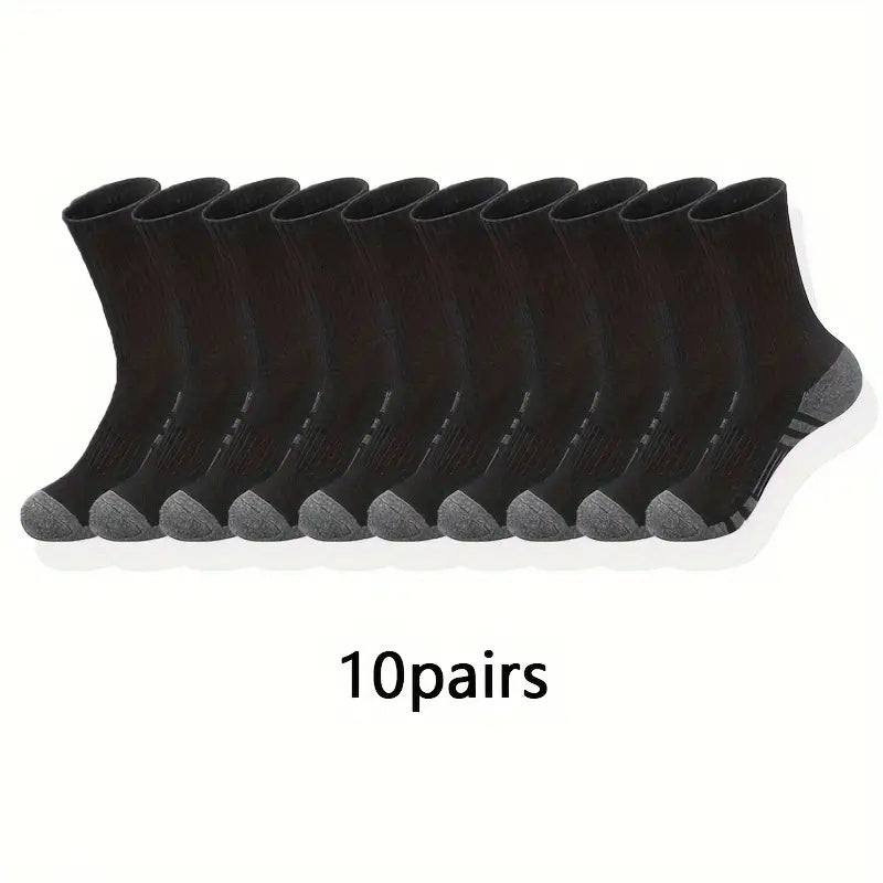 Men's Long Crew Socks Fall Winter 100% Polyester Ribbed Arch Support Casual Athletic Solid Colors