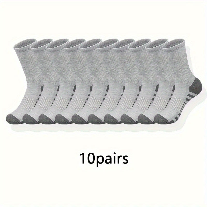 Men's Long Crew Socks Fall Winter 100% Polyester Ribbed Arch Support Casual Athletic Solid Colors