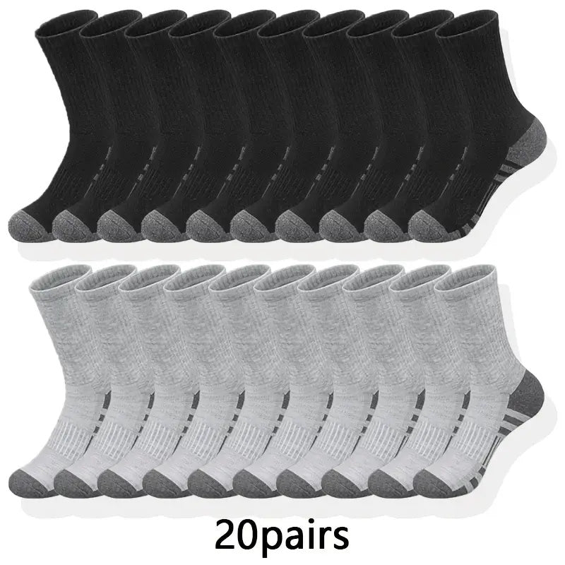 Men's Long Crew Socks Fall Winter 100% Polyester Ribbed Arch Support Casual Athletic Solid Colors