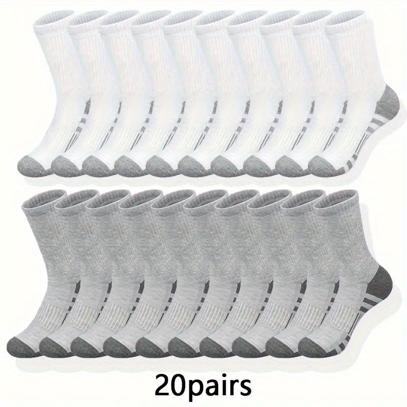 Men's Long Crew Socks Fall Winter 100% Polyester Ribbed Arch Support Casual Athletic Solid Colors