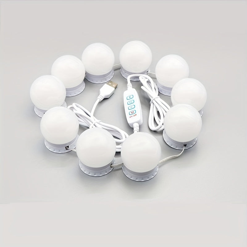 LED Makeup Mirror with Three-Color Front Light and Spherical Bulb