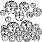 20 Piece Hanging Mirror Disco Ball Ornaments Assorted Sizes 6.1cm 5.08cm 4.06cm 3.05cm Silver Plastic Decorations