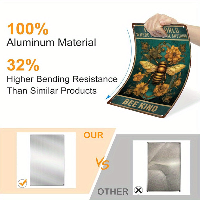 Aluminum Wall Sign 8x12 Inches Floral Bee Art Metal Tin Sign