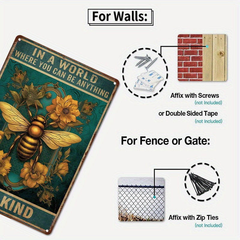Aluminum Wall Sign 8x12 Inches Floral Bee Art Metal Tin Sign