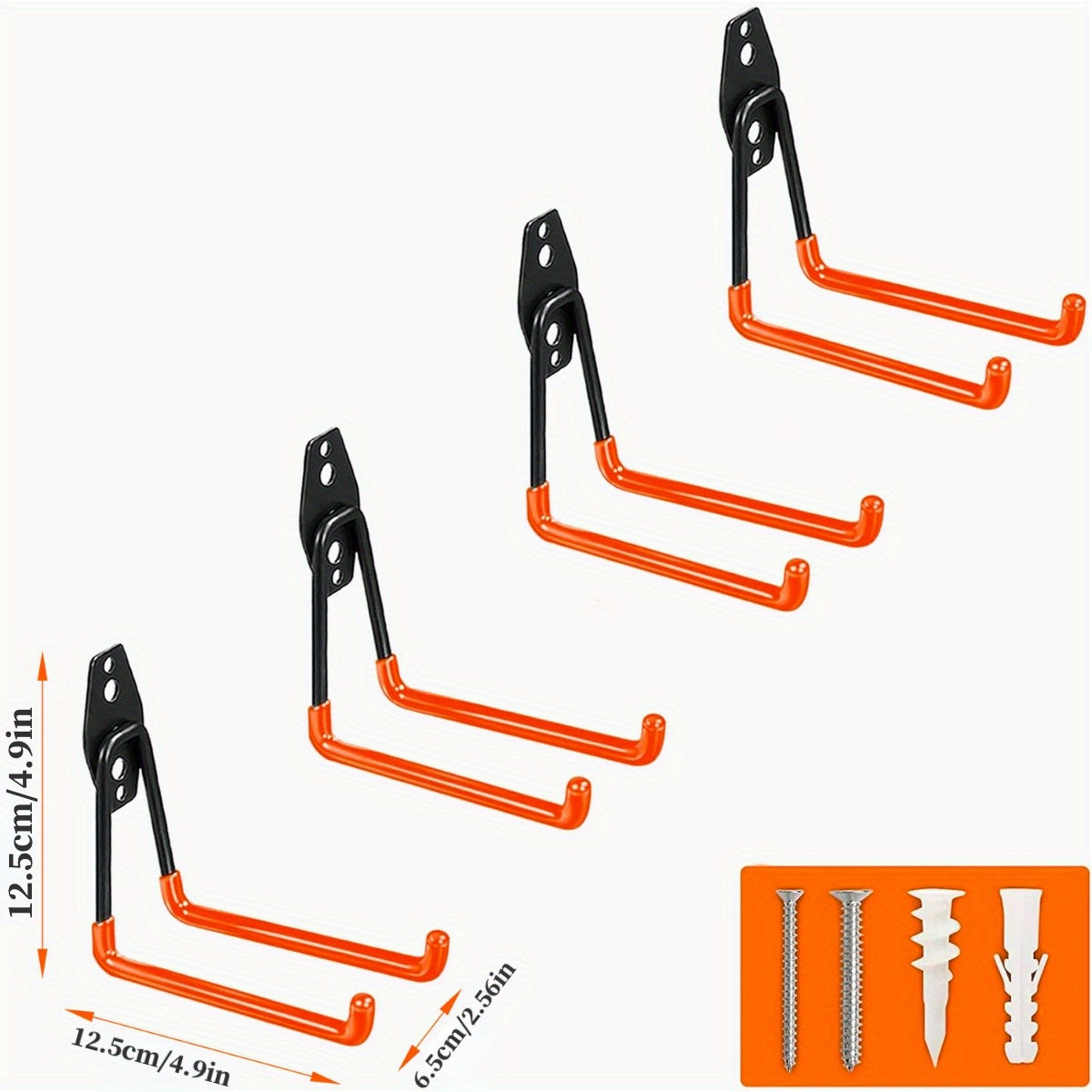 Ganchos de garaje de 3 piezas en color naranja para herramientas eléctricas, escaleras, bicicletas y almacenamiento