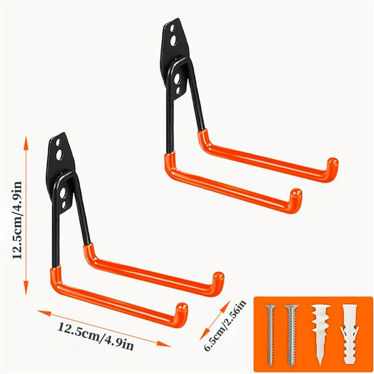 Ganchos de garaje de 3 piezas en color naranja para herramientas eléctricas, escaleras, bicicletas y almacenamiento