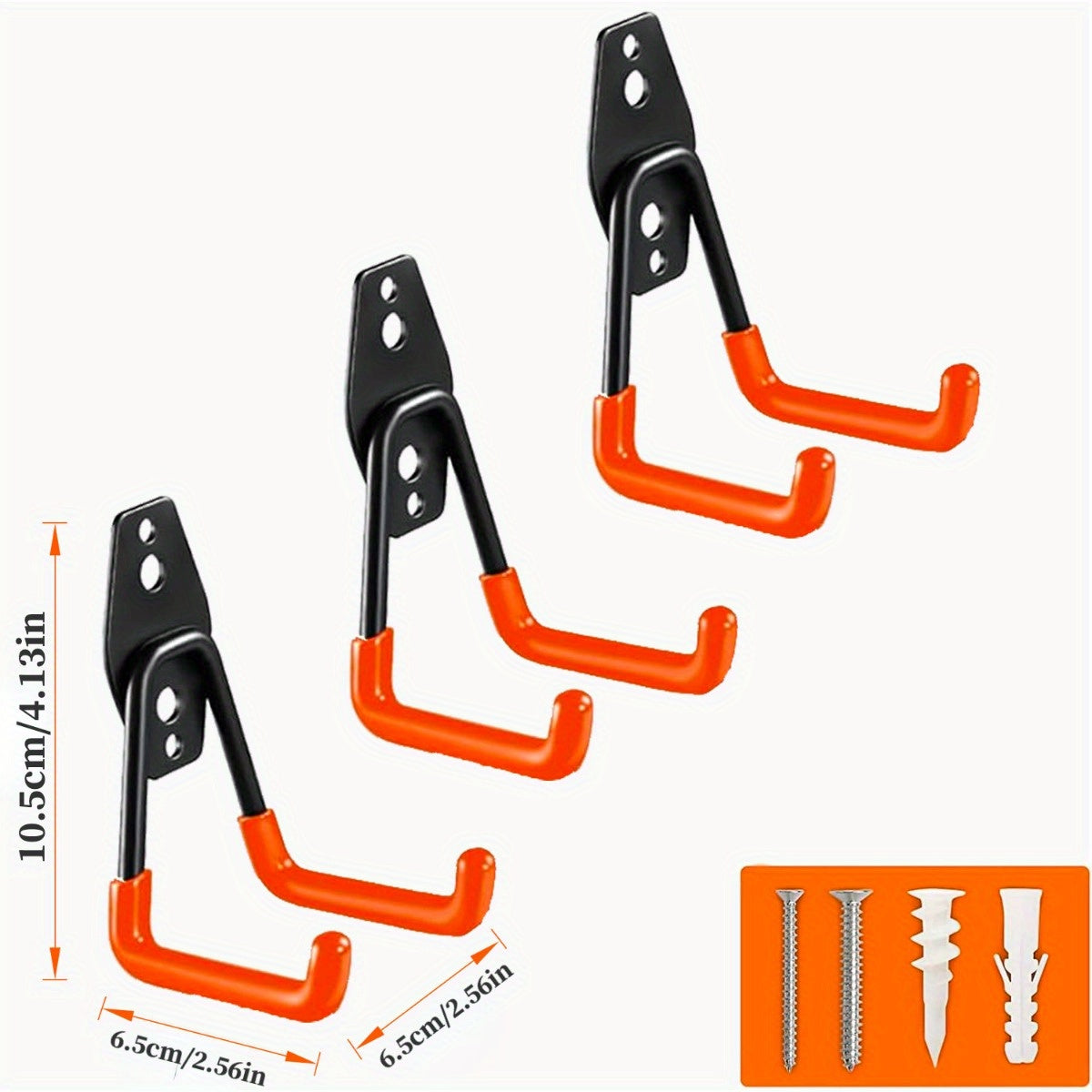 Ganchos de garaje de 3 piezas en color naranja para herramientas eléctricas, escaleras, bicicletas y almacenamiento