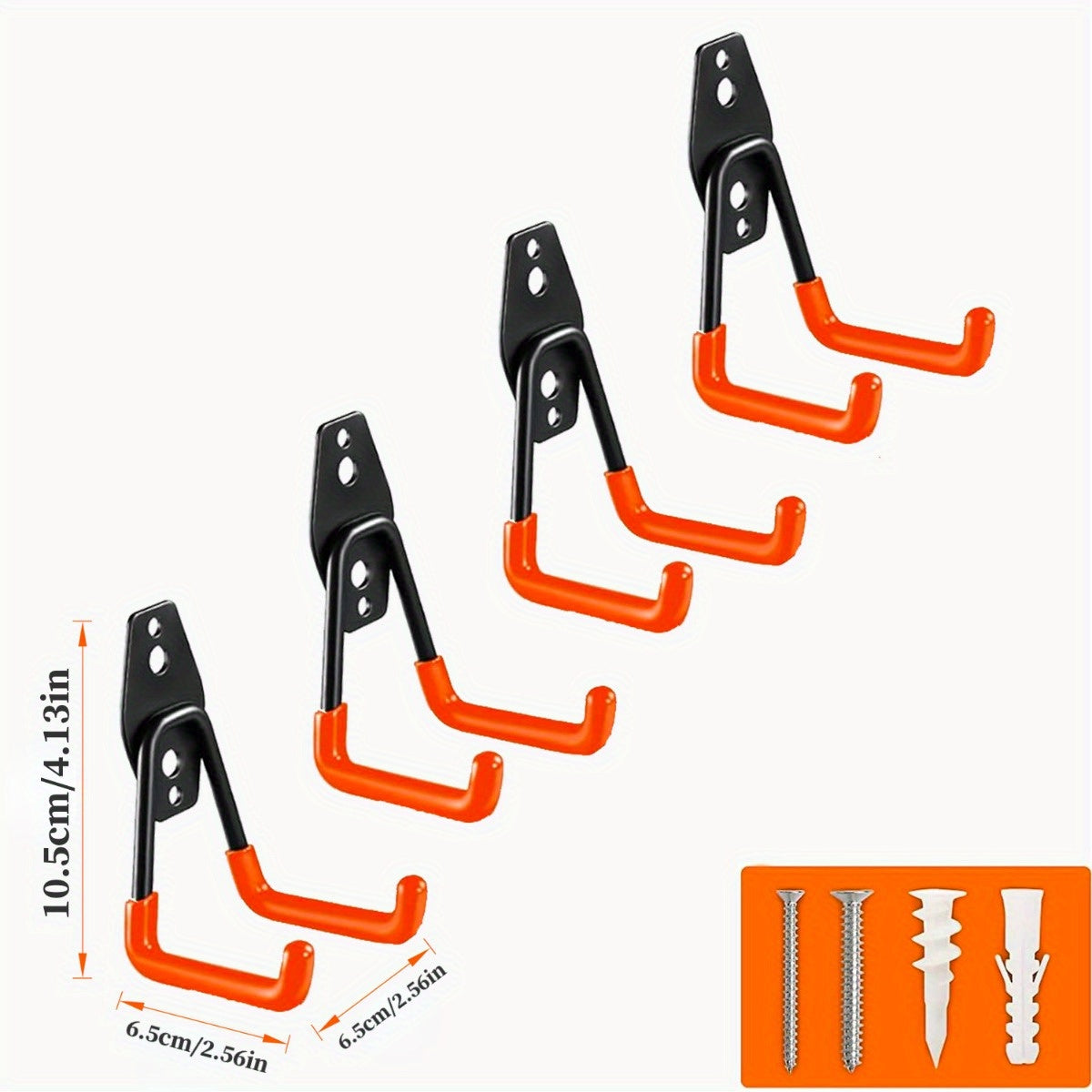 Ganchos de garaje de 3 piezas en color naranja para herramientas eléctricas, escaleras, bicicletas y almacenamiento