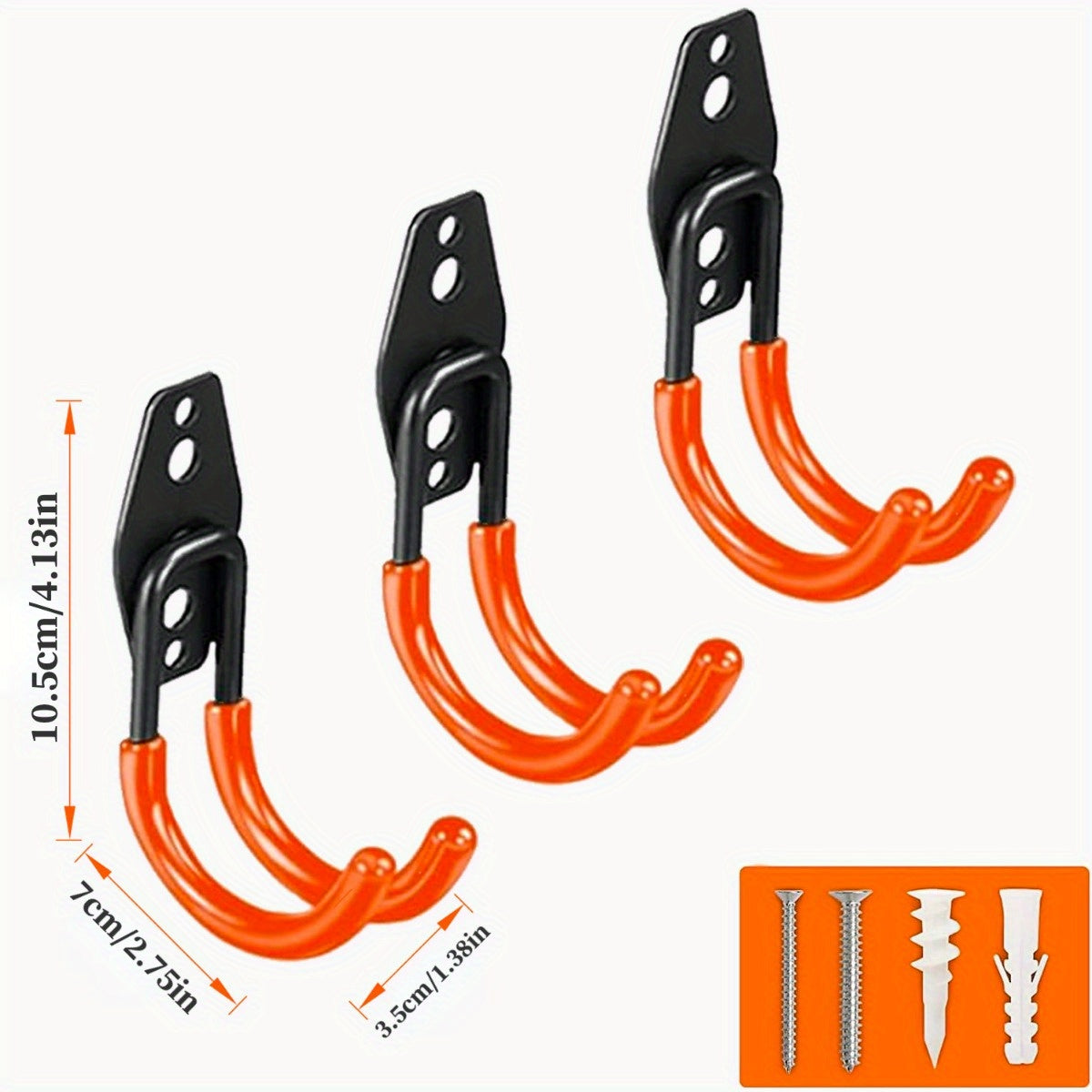 Ganchos de garaje de 3 piezas en color naranja para herramientas eléctricas, escaleras, bicicletas y almacenamiento