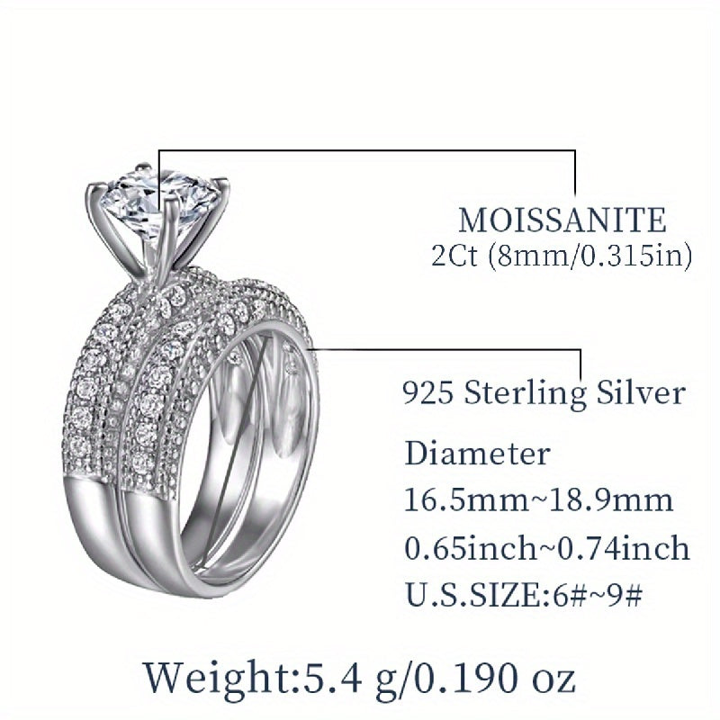 Sterling Silver 2ct Moissanite Stacking Rings for Engagement and Wedding