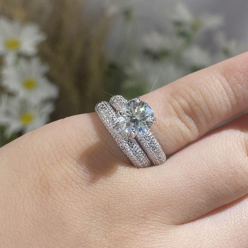 Sterling Silver 2ct Moissanite Stacking Rings for Engagement and Wedding