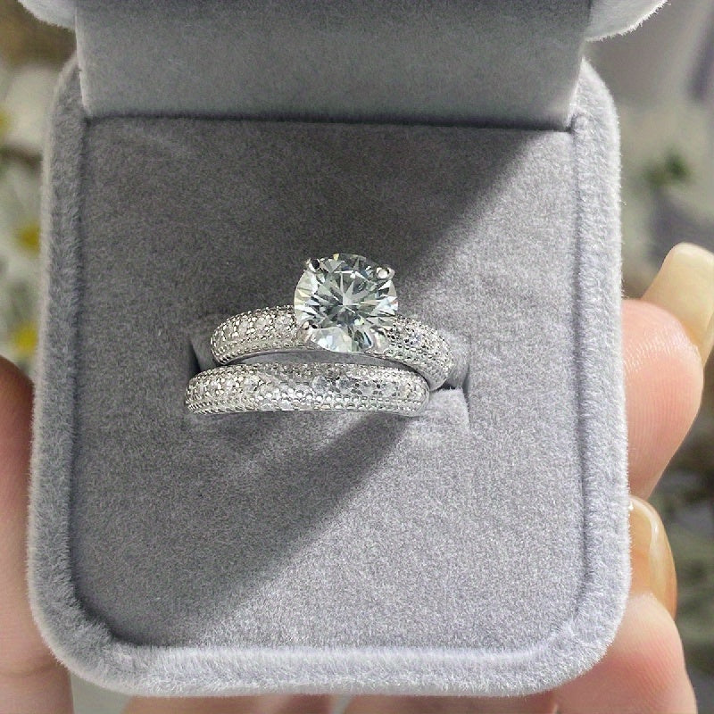Sterling Silver 2ct Moissanite Stacking Rings for Engagement and Wedding