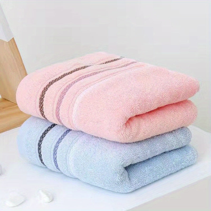 Soft Cotton Face Towels Pink and Blue Striped 32x72cm Absorbent Skin-Friendly