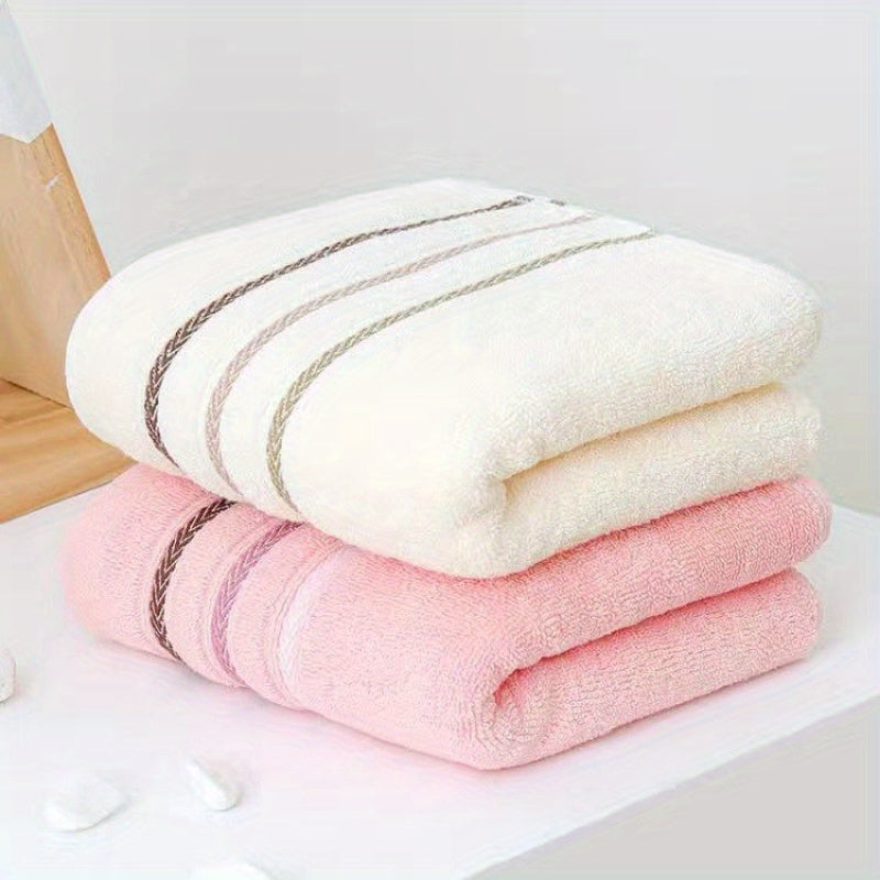 Soft Cotton Face Towels Pink and Blue Striped 32x72cm Absorbent Skin-Friendly