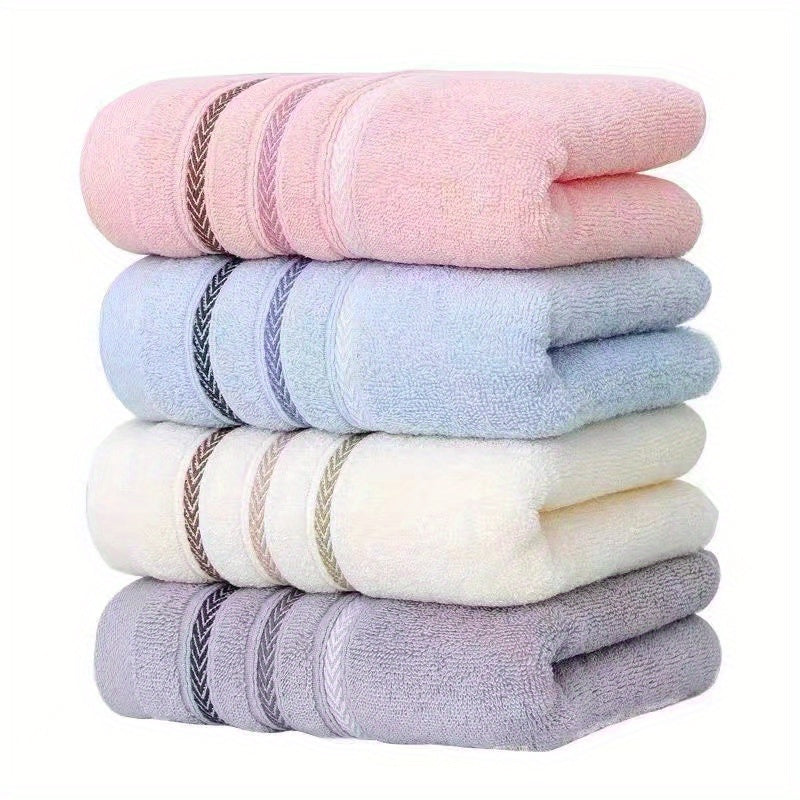 Soft Cotton Face Towels Pink and Blue Striped 32x72cm Absorbent Skin-Friendly