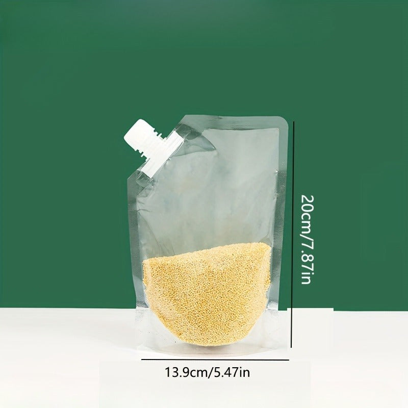 10 ta saqlash sumkasi, qulay chiqish og'zi bilan qayta ishlatiladigan oziq-ovqat saqlash sumkalari, guruch, un, yong'oq, don va boshqalar uchun shaffof uy muhrlangan sumkalar, oshxona tashkiloti va saqlash uchun mukammal, zarur oshxona aksessuarlari.