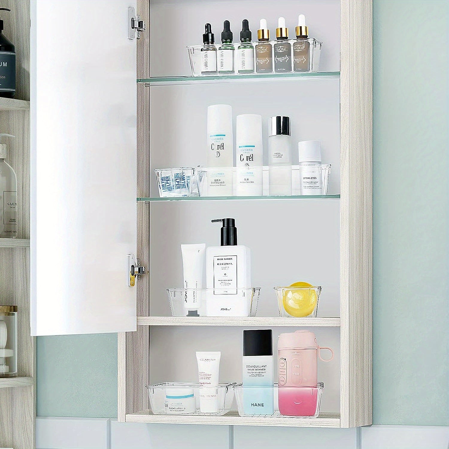 25-Piece Clear Plastic Storage Organizer Set in 4 Sizes for Cosmetics Office Supplies and Tableware