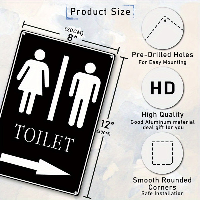 Aluminum Wall Decor Sign 8x12 Inches Bathroom Restroom Unisex Braille Arrow