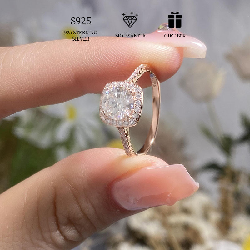 Anillo de compromiso de moissanita de 1 quilate para ella, caja de regalo de plata hipoalergénica