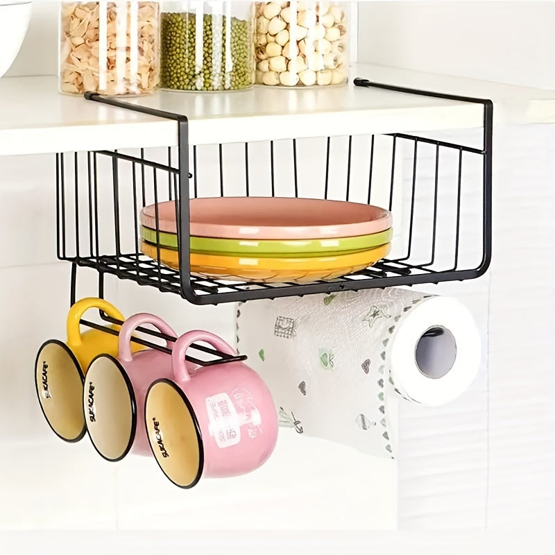 Stainless Steel Desk Organizer with Hanging Basket and Paper Roll Holder